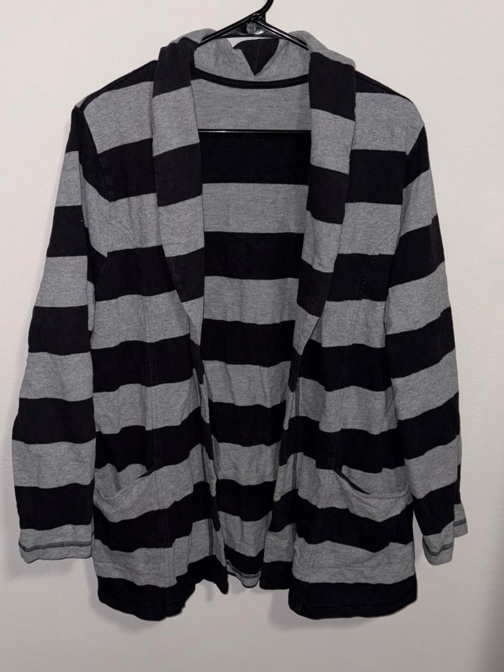 Cotton Striped Open-Front Women's Cardigan Sweater - Black & Gray